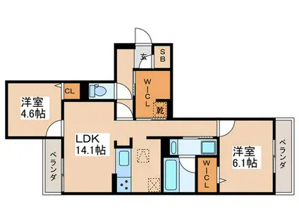 スペチアーレ背戸口(2LDK/2階)の間取り写真