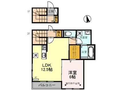 メゾン ド ボヌールB(1LDK/2階)の間取り写真