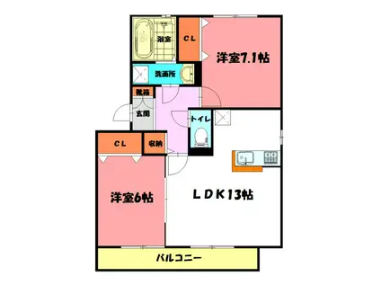 グランドアトリオ神戸西(2LDK/1階)の間取り写真