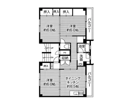 ビレッジハウス美園II1号棟(3DK/5階)の間取り写真