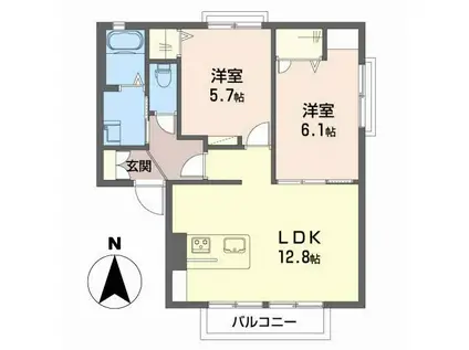 アニマートD棟(2LDK/1階)の間取り写真