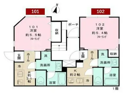 リベルテRS(1K/1階)の間取り写真