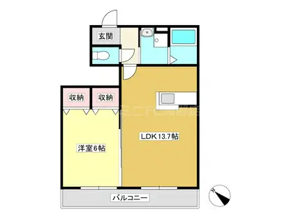 トレジャー旭(1LDK/1階)の間取り写真