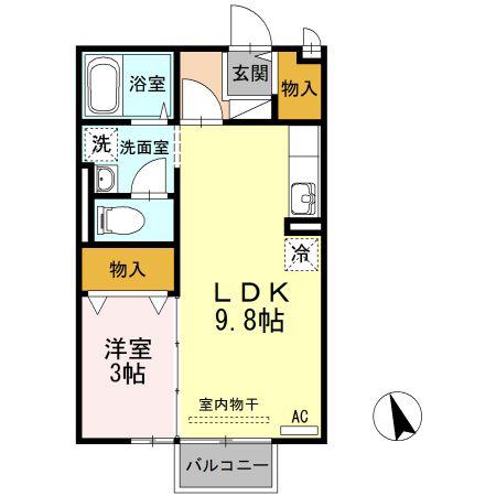 ボナール三条B棟(1LDK/2階)の間取り写真