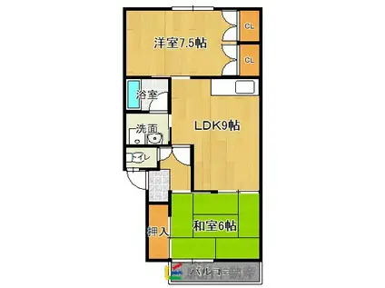 ラ・カーサ新宮A棟(2LDK/2階)の間取り写真