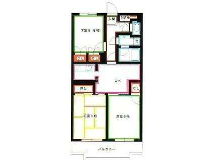 プライムアーバン武蔵小金井(3DK/1階)の間取り写真