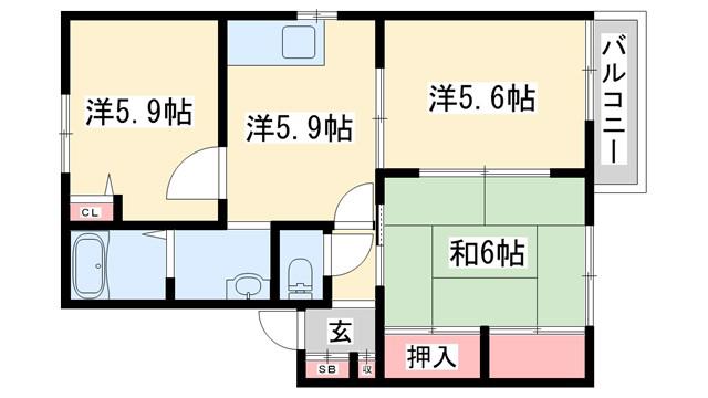 はぴねすハイツ喜田(3K/1階)の間取り写真