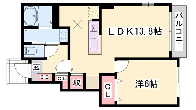 ネオ・ヒルサイド(1LDK/1階)の間取り写真