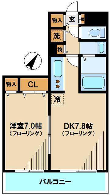 アクシス若宮(1DK/2階)の間取り写真