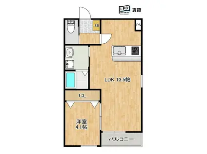 LFB APARTMENT西柳(1LDK/1階)の間取り写真