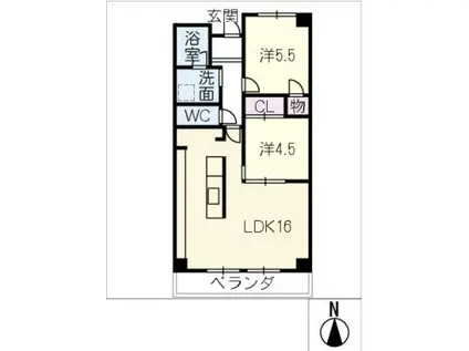 一光ハイツ山王A棟609(2LDK/6階)の間取り写真