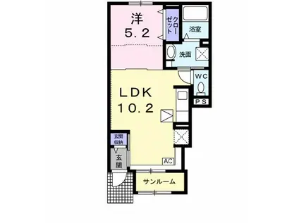 プランドールA(1LDK/1階)の間取り写真