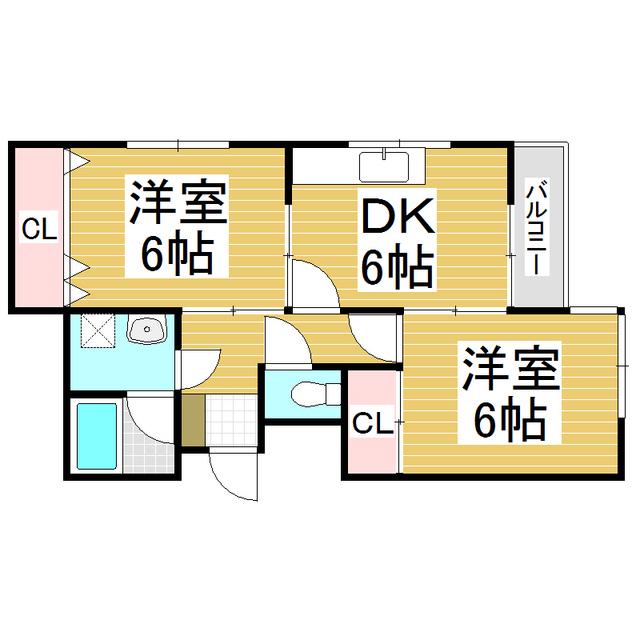 カザコシスカイハイツ(2DK/3階)の間取り写真