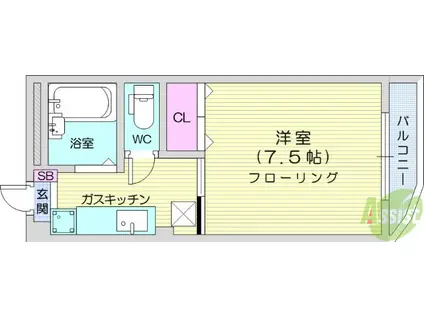 サンパレス向陽2(1K/5階)の間取り写真