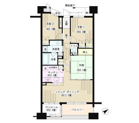 パークホームズ東神奈川ステーションアリーナ(3SLDK/2階)の間取り写真
