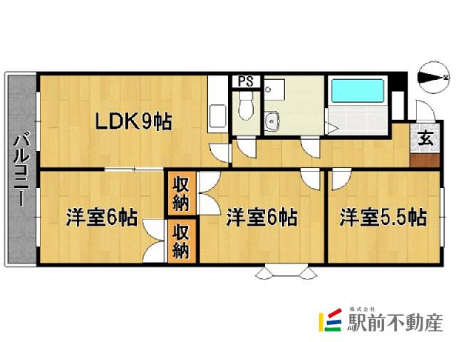 グランドヒル野中(3LDK/4階)の間取り写真
