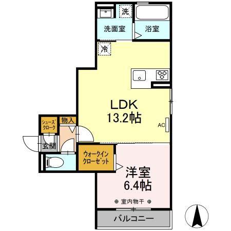 D-HILLS領家(1LDK/2階)の間取り写真