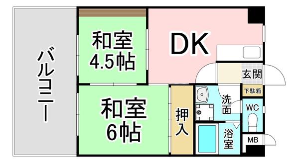 プレアール金田(2DK/6階)の間取り写真