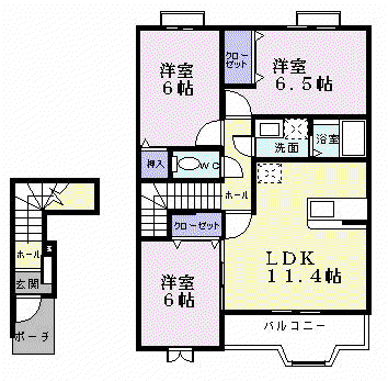 ヴェルタウンB棟(3LDK/2階)の間取り写真