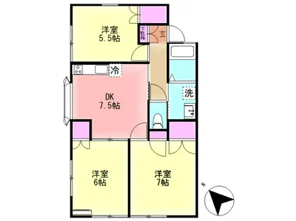 ルーミー成田68号館(3DK/1階)の間取り写真