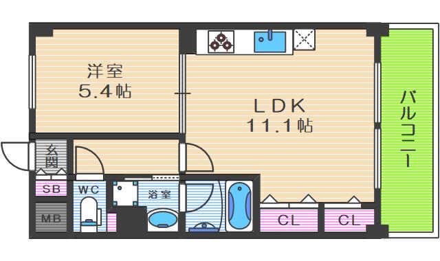 FORTUNA北梅田(1LDK/2階)の間取り写真