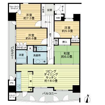 フラワーマンション楠並木通(4LDK/4階)の間取り写真