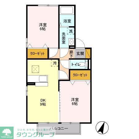 エクセルヒルズB(2DK/1階)の間取り写真
