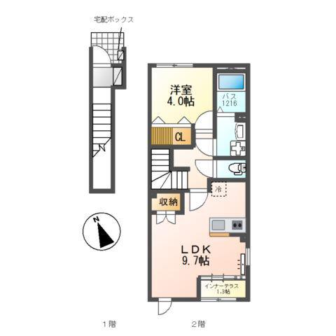 水口町新城アパート2(1LDK/2階)の間取り写真