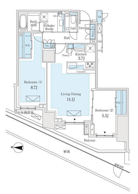 ザ・パークハウス恵比寿南(2LDK/1階)の間取り写真