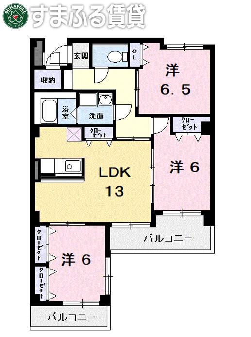 アーバンヒルズ一ツ木(3LDK/5階)の間取り写真