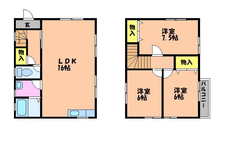 田渕 A棟(3LDK/1階)の間取り写真