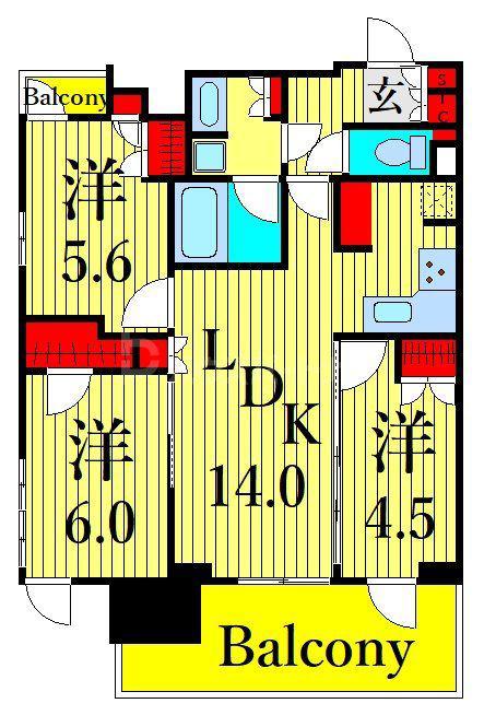 NIDO南千住(3LDK/14階)の間取り写真