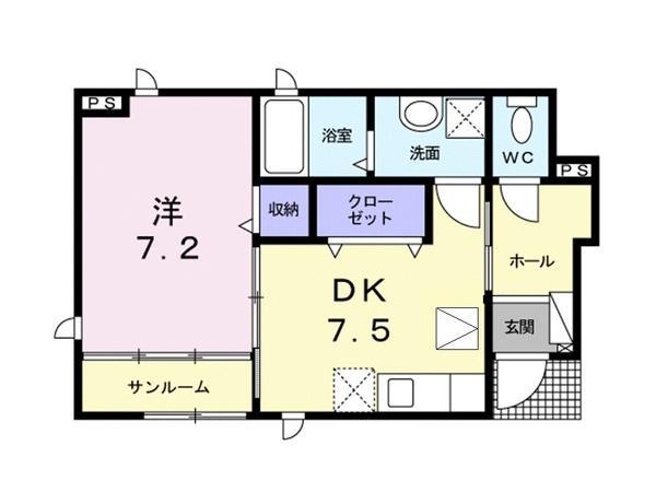 フレーシアⅢ(1DK/1階)の間取り写真
