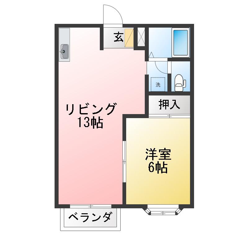 シルクハウスB(1LDK/2階)の間取り写真