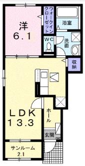 エーデルガーデンIII(1LDK/1階)の間取り写真