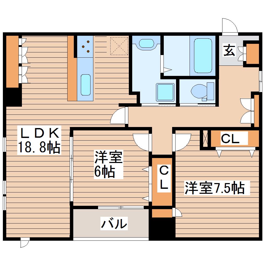 アーバンライフ橋本(2LDK/3階)の間取り写真