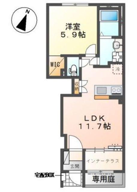 ポラリス所沢(1LDK/1階)の間取り写真