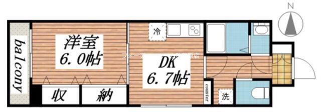 橘ビル(1DK/3階)の間取り写真