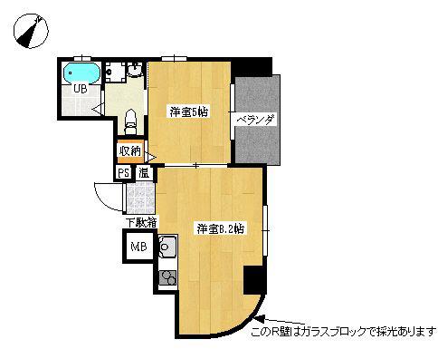 ロイヤルヒルIII(1DK/2階)の間取り写真