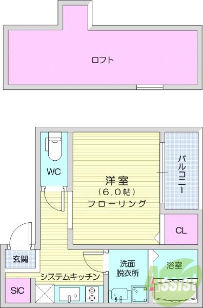 シャーロット(1K/1階)の間取り写真