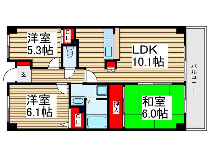 ネオスふじみ野(3LDK/1階)の間取り写真