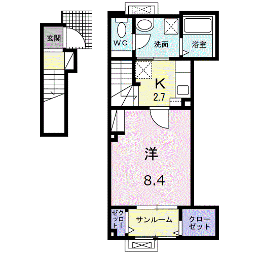 マハロ八丁道(1K/2階)の間取り写真
