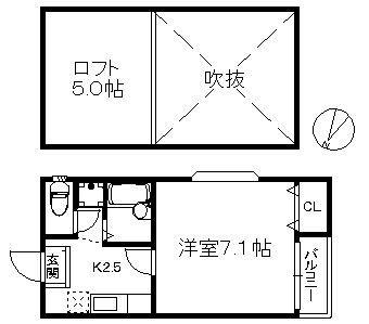 ハピネス井尻 83(1K/2階)の間取り写真