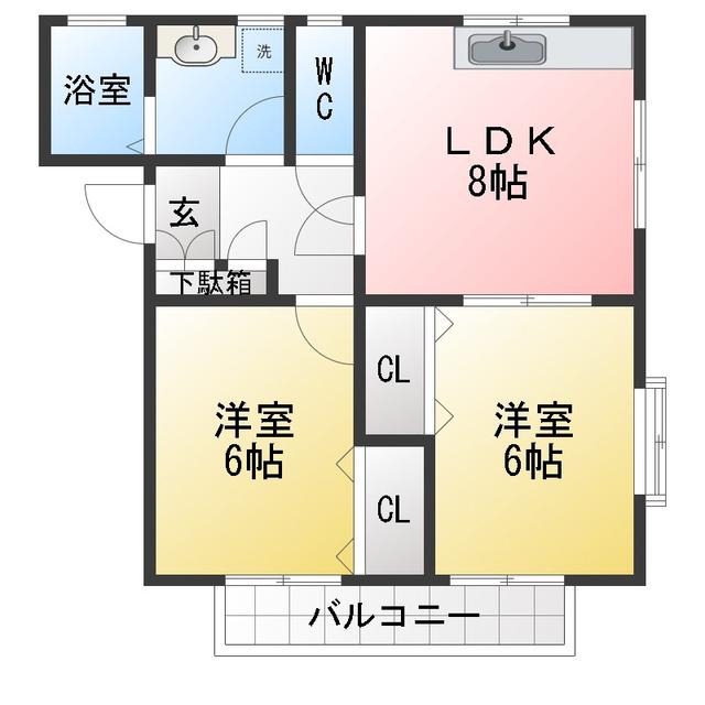 オリンポス北棟(2DK/1階)の間取り写真