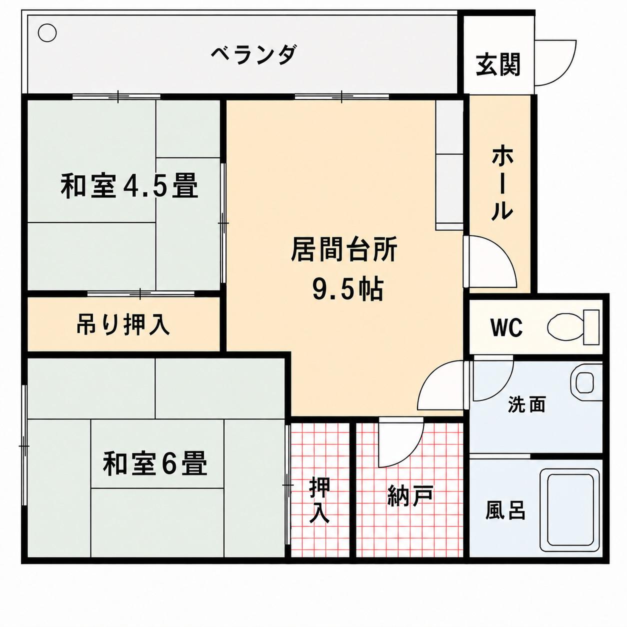 北海道稚内市3丁目2番地42号港ハイツ203(2LDK/2階)の間取り写真