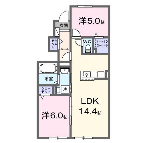 ヴィラK VII(2LDK/1階)の間取り写真