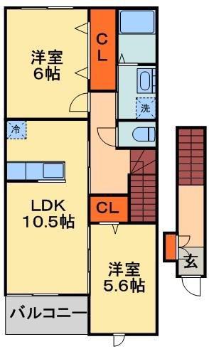 ボナールK(2LDK/2階)の間取り写真