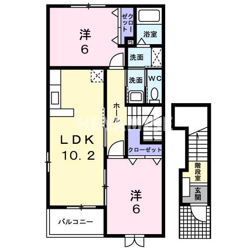 アネックス北門ウエストコート(2LDK/2階)の間取り写真