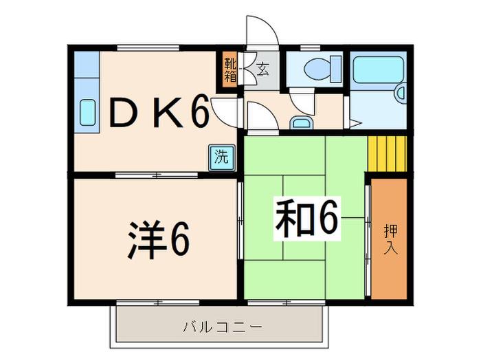サンシャインヒル(2DK/1階)の間取り写真