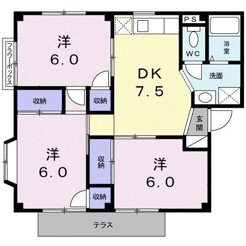 オリーブハイツA(3DK/1階)の間取り写真